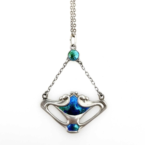 56 - Charles Horner, an Arts and Crafts silver and enamelled pendant, Chester 1909, the open whiplash ten... 