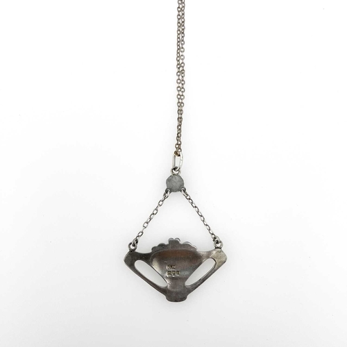 56 - Charles Horner, an Arts and Crafts silver and enamelled pendant, Chester 1909, the open whiplash ten... 