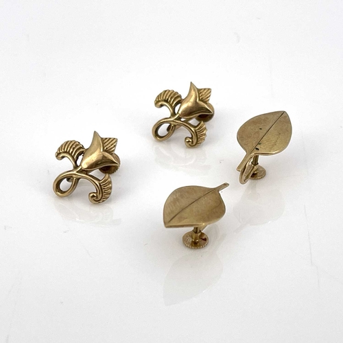 61 - Two pairs of Modernist gold earrings, George Tarratt Ltd, Birmingham 1993 and 1994, in the form of l... 