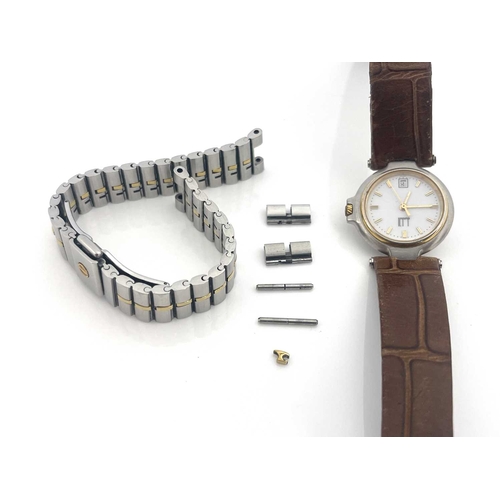 65 - Dunhill, a stainless steel and gold plated watch with a circular dial with date aperture, on a repla... 