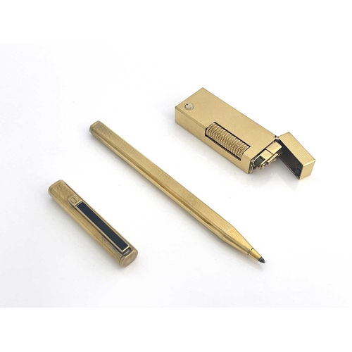 67 - Dunhill, a gold-plated lighter in the presentation box and a Dunhill gold-plated pen (2)