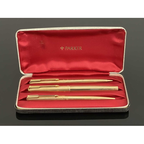 68 - Parker, a 12ct rolled gold 61 fountain pen, pencil and ballpoint set, boxed