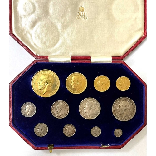 75 - George V, a fine and rare 1911 gold proof long set, to include gold five pounds, two pounds, full so... 