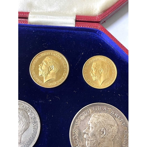 75 - George V, a fine and rare 1911 gold proof long set, to include gold five pounds, two pounds, full so... 