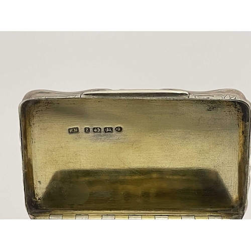 80 - A Victorian silver snuff box, Frederick Marson, Birmingham 1874, castle top form, chased foliate scr... 