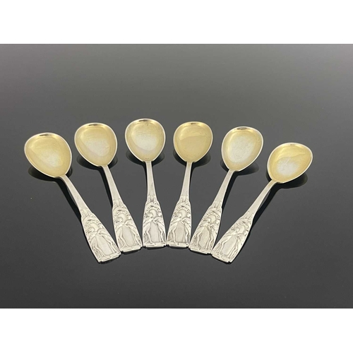 97 - Adolph Amberg for Bruckmann & Sohne, a set of six Jugendstil silver and parcel gilt ice cream spoons... 