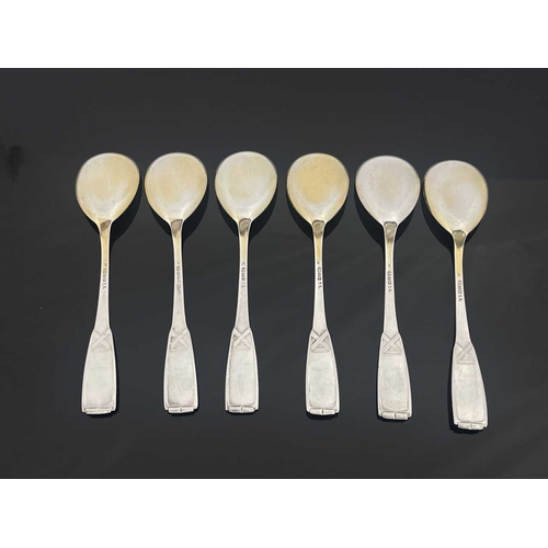 97 - Adolph Amberg for Bruckmann & Sohne, a set of six Jugendstil silver and parcel gilt ice cream spoons... 