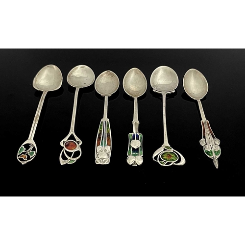 107 - Archibald Knox for Liberty and Co., a harlequin set of six Cymric Arts and Crafts silver and enamell... 