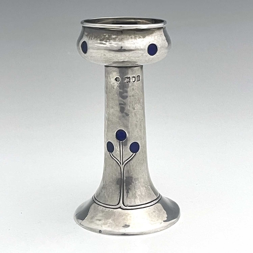 109 - An Arts and Crafts silver and enamelled vase, William Hutton and Sons, Birmingham 1906, the squat po... 