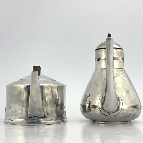 116 - Two Secessionist silver plated teapots, one WMF in the style of Jan Eisenloeffel, the other of cylin... 