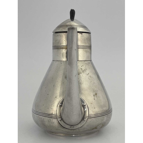 116 - Two Secessionist silver plated teapots, one WMF in the style of Jan Eisenloeffel, the other of cylin... 