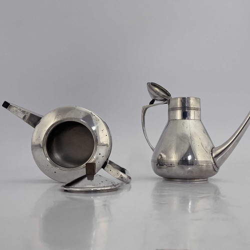 116 - Two Secessionist silver plated teapots, one WMF in the style of Jan Eisenloeffel, the other of cylin... 