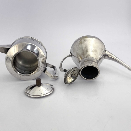 116 - Two Secessionist silver plated teapots, one WMF in the style of Jan Eisenloeffel, the other of cylin... 