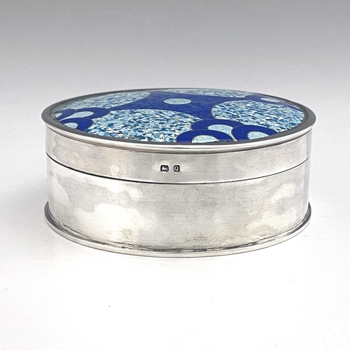 122 - William Thomas Blackband, an Art Deco silver and enamelled box, Birmingham 1940, circular form, the ... 