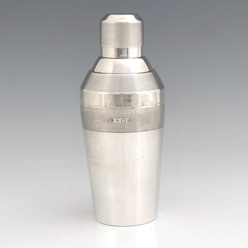 125 - An Art Deco silver cocktail shaker, Elkington and Co., Birmingham 1936, conical form with stepped sh... 