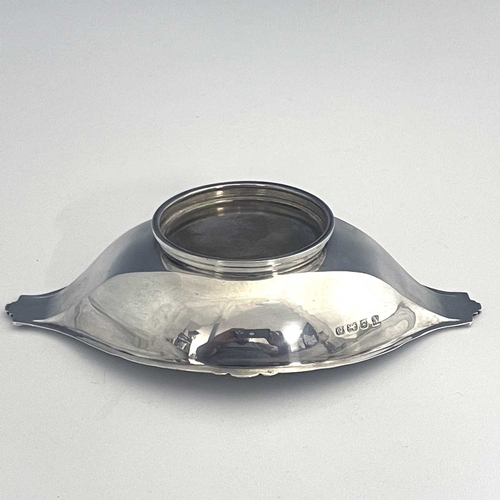 128 - An Art Deco silver dish, William Neale, Birmingham 1938, lozenge shaped twin handled shallow boat fo... 