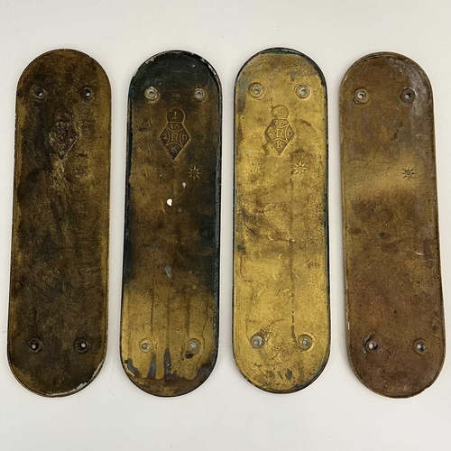 136 - A set of four Aesthetic Movement gilt brass door plates, William Tonks and Sons, circa 1878, cast wi... 