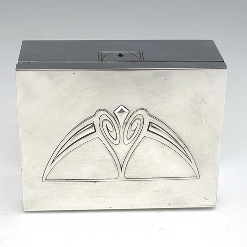 137 - WMF, a Jugendstil silver plated jewel casket, cuboid form, the hinged lid embossed with a geometric ... 