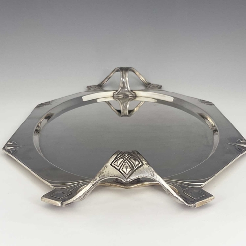 138 - Albert Kohler and Cie for WMF, a Jugendstil silver plated tray, circa 1900, twin handled octagonal o... 