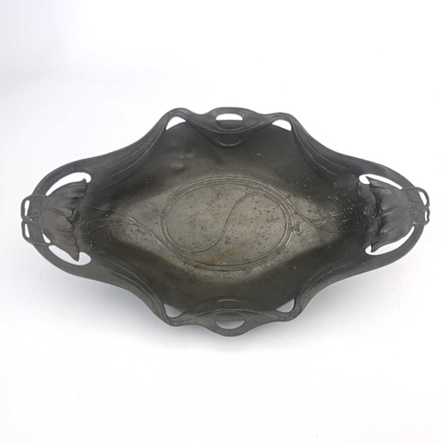 140 - Friedrich Adler for Orivit, a Jugendstil pewter dish, model 2178, circa 1905, ogee boat form, cast a... 