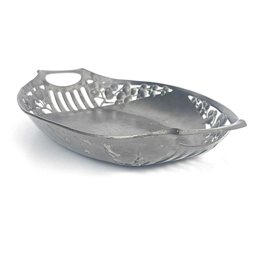 142 - Friedrich Adler for Orivit, a Jugendstil pewter reticulated dish, circa 1905, twin handled oval form... 