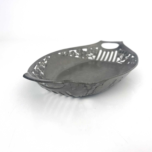 142 - Friedrich Adler for Orivit, a Jugendstil pewter reticulated dish, circa 1905, twin handled oval form... 