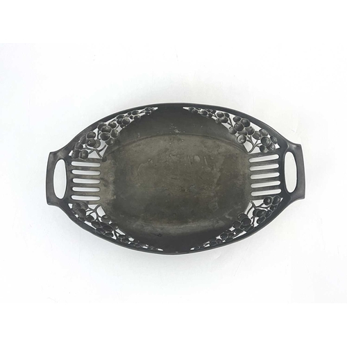 142 - Friedrich Adler for Orivit, a Jugendstil pewter reticulated dish, circa 1905, twin handled oval form... 