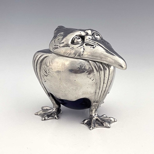 143 - Joseph Reinemann, Munich, a Jugendstil pewter novelty inkwell in the form of a grotesque bird, with ... 