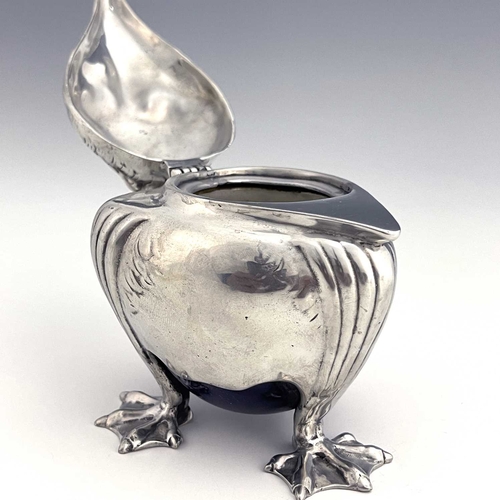 143 - Joseph Reinemann, Munich, a Jugendstil pewter novelty inkwell in the form of a grotesque bird, with ... 