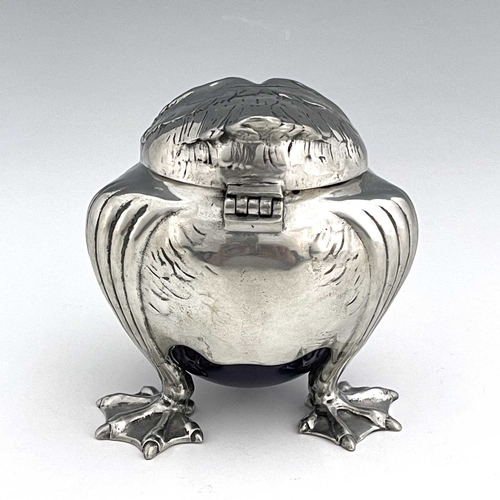 143 - Joseph Reinemann, Munich, a Jugendstil pewter novelty inkwell in the form of a grotesque bird, with ... 