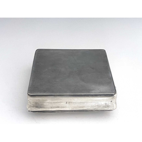 145 - An Art Nouveau silver plated box, in the style of WMF, square section, the hinged lid cast in relief... 