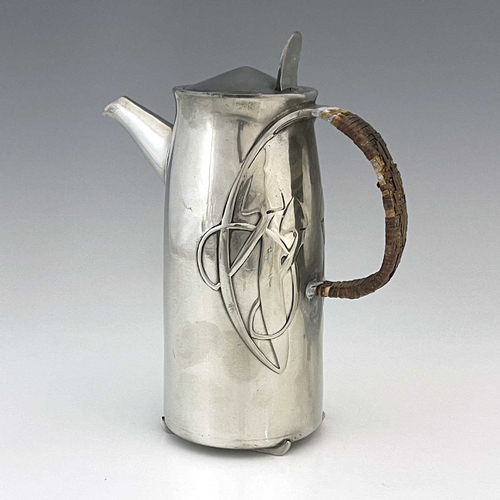 149 - Archibald Knox for Liberty and Co., a Tudric Arts and Crafts pewter coffee pot, model 0231, tapered ... 