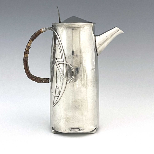 149 - Archibald Knox for Liberty and Co., a Tudric Arts and Crafts pewter coffee pot, model 0231, tapered ... 