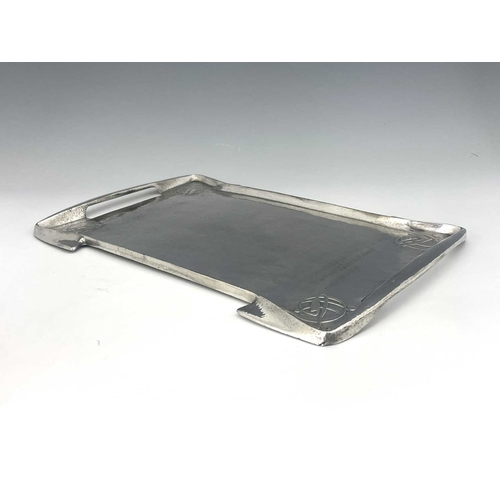 150 - Archibald Knox for Liberty and Co., a Tudric Arts and Crafts pewter tray, model 0376, planished rect... 