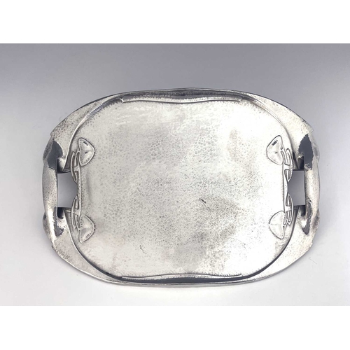 151 - Archibald Knox for Liberty and Co., a Tudric Arts and Crafts pewter tray, model 0231, planished and ... 