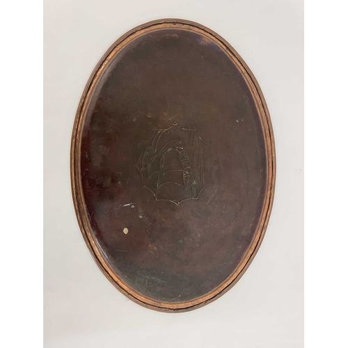 161 - Hugh Wallis, two large Arts and Crafts copper trays, one circular with ropetwist border, the other o... 