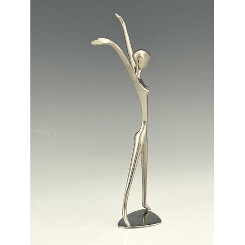 165 - Karl Hagenauer, an Austrian Art Deco chromed figure of a dancer, circa 1930, modelled as a nude with... 