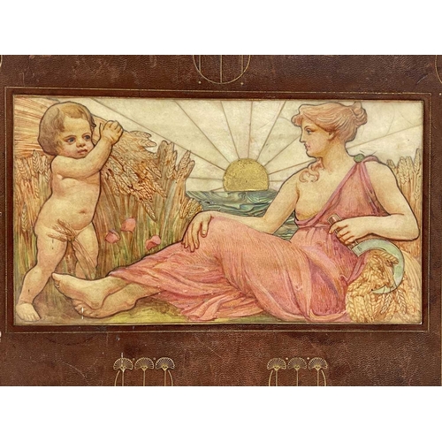 167 - An Art Nouveau allegorical panel, the watercolour on vellum painting of Ceres depicted as a maiden w... 