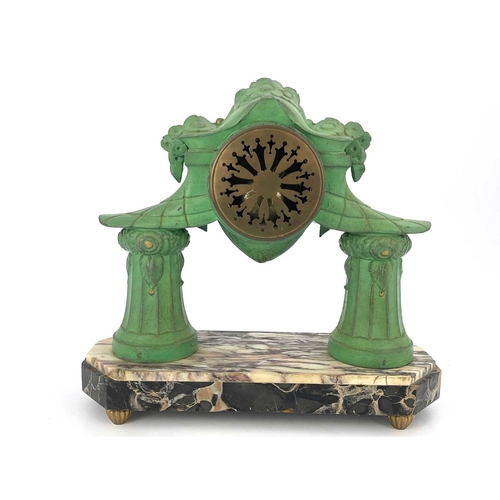 176 - A Secessionist patinated art metal portico clock, circa 1920, the 4