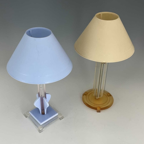 177 - Two Modernist lucite and perspex table lamps, with matching conical shades, 40cm high (2)