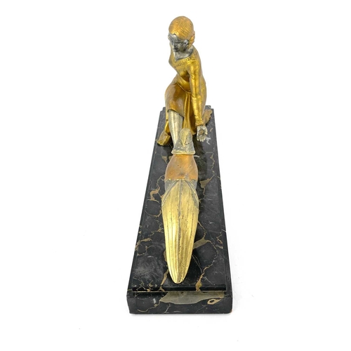 179 - Charles Henri Molins, an Art Deco gilt and silvered art metal figure group, circa 1925, modelled as ... 