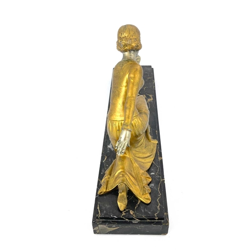 179 - Charles Henri Molins, an Art Deco gilt and silvered art metal figure group, circa 1925, modelled as ... 