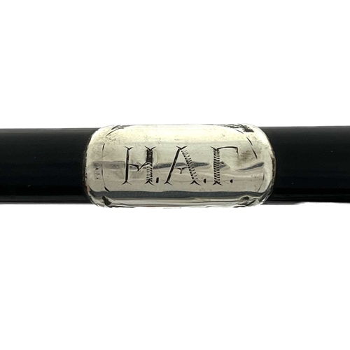 185 - Orchestral conductor's baton. Ebonised wood with sterling silver mounts. Engraved monogram to the ca... 