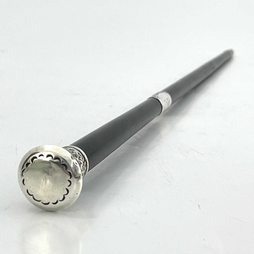 185 - Orchestral conductor's baton. Ebonised wood with sterling silver mounts. Engraved monogram to the ca... 