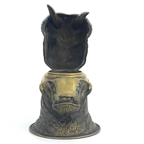 188 - A novelty brass inkwell, circa 1880, realistically modelled as a walrus head, mouth open, 10.5cm hig... 