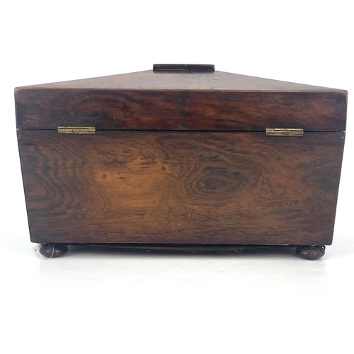 192 - A Regency rosewood tea caddy, circa 1820, of sarcophagus form, fitted interiors with twin lidded com... 