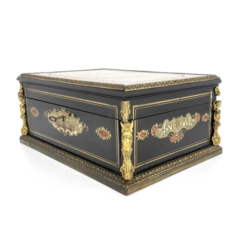 194 - A 19th Century French despatch casket, gilt tooled inset leather top, cast gilt metal mounts, brass ... 