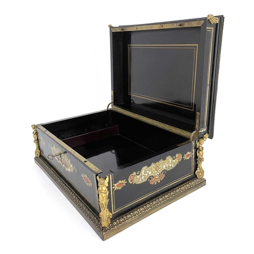 194 - A 19th Century French despatch casket, gilt tooled inset leather top, cast gilt metal mounts, brass ... 