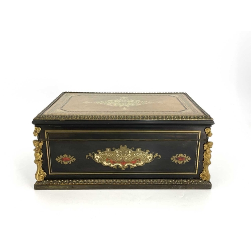 194 - A 19th Century French despatch casket, gilt tooled inset leather top, cast gilt metal mounts, brass ... 