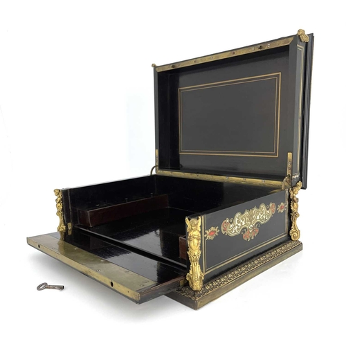 194 - A 19th Century French despatch casket, gilt tooled inset leather top, cast gilt metal mounts, brass ... 